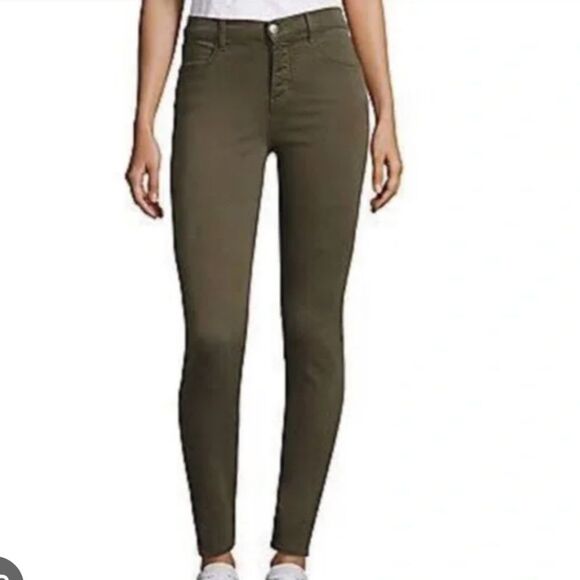 J Brand Mid Rise Super Skinny Jeans In Dark Olive Green - Picture 1 of 15